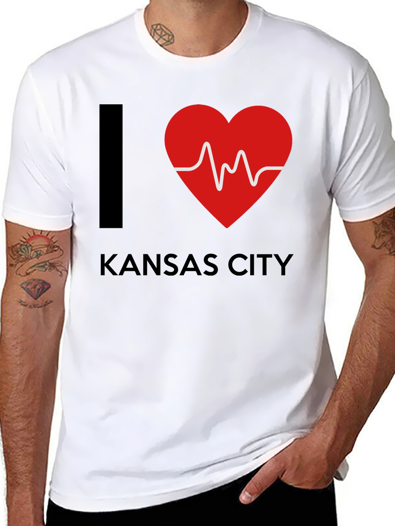 I Love Kansas City Heartbeat T-Shirt - Black