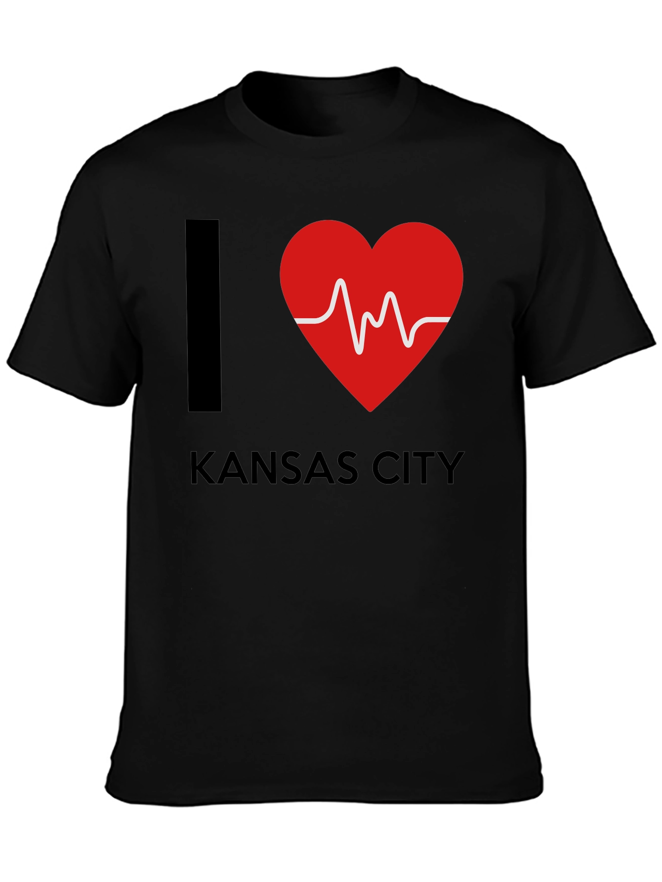 I Love Kansas City Heartbeat T-Shirt - Black