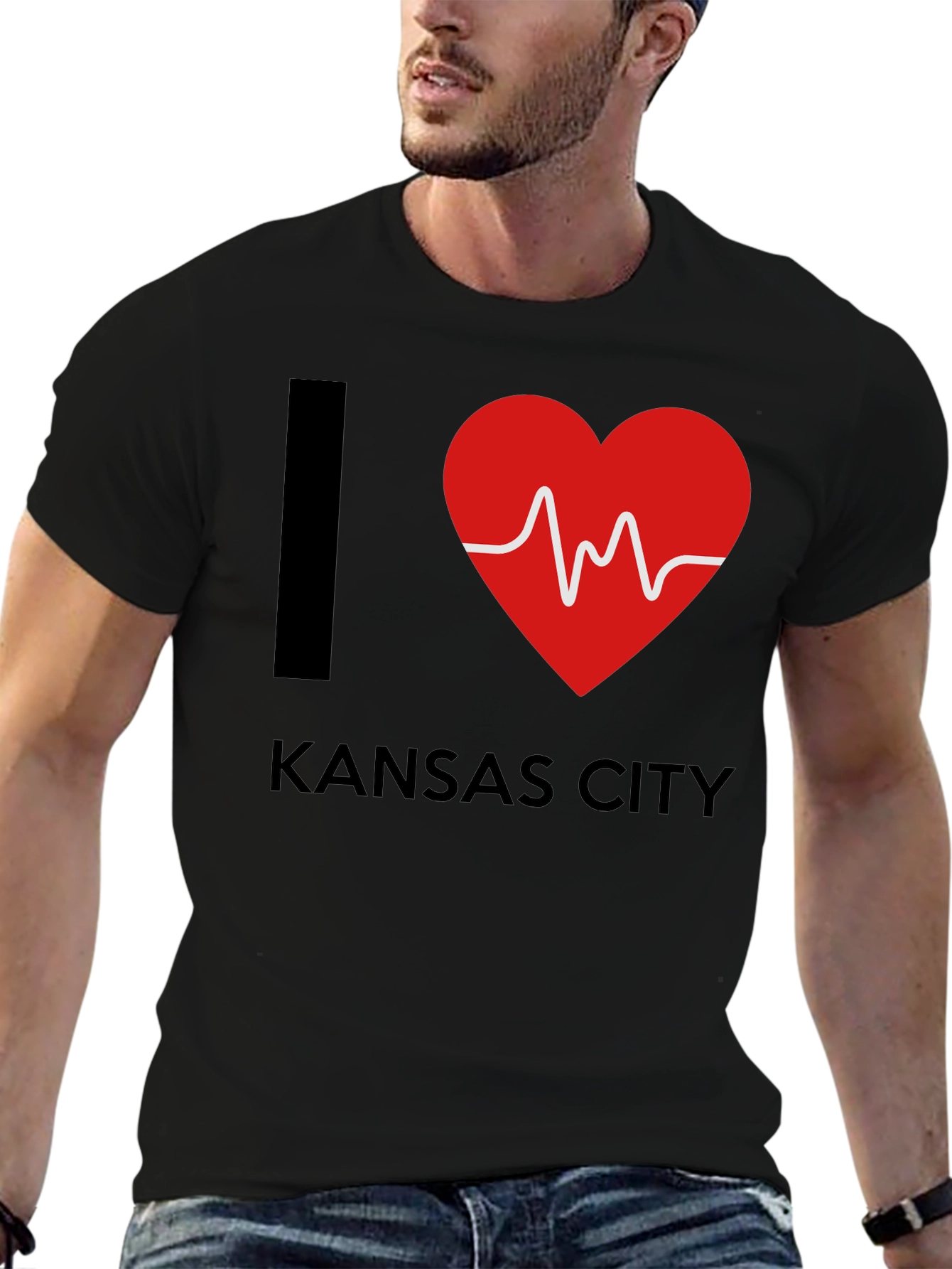 I Love Kansas City Heartbeat T-Shirt - Black