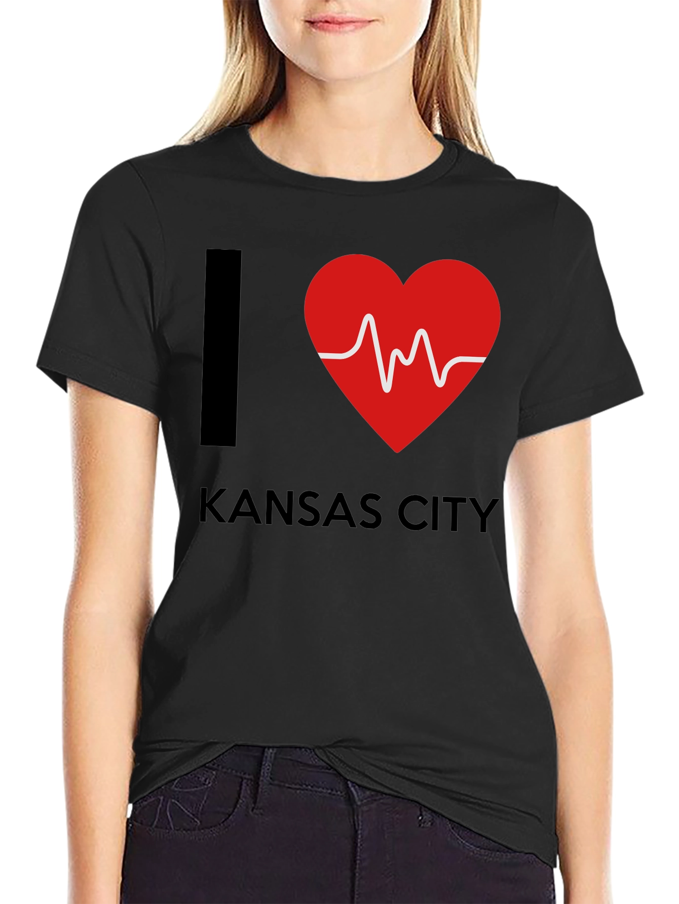 I Love Kansas City Heartbeat T-Shirt - Black