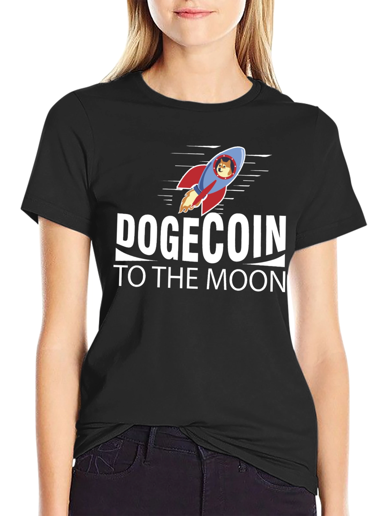 Dogecoin to the Moon Black T-Shirt
