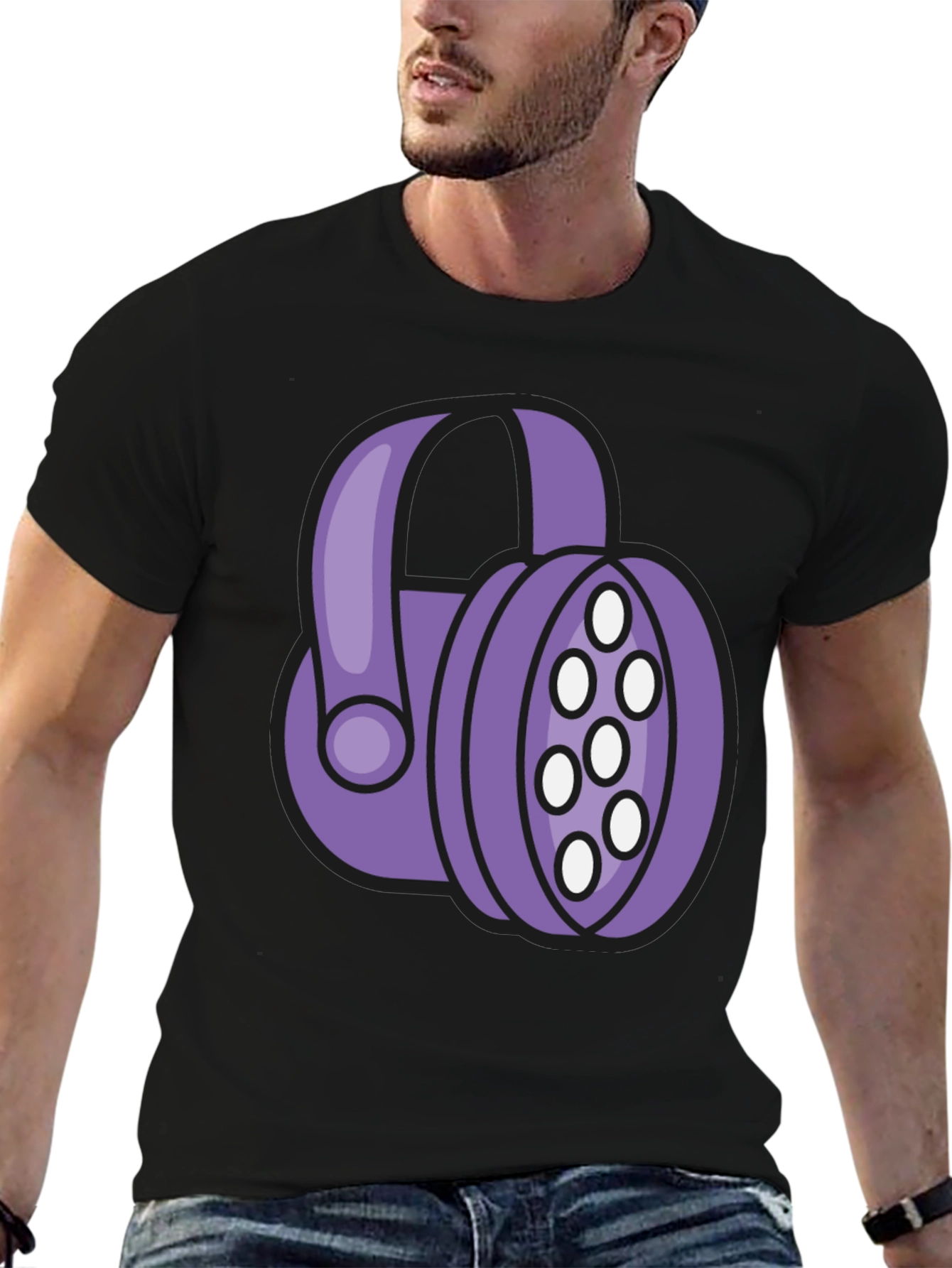 Purple Headphone Graphic Tee - Black T-Shirt