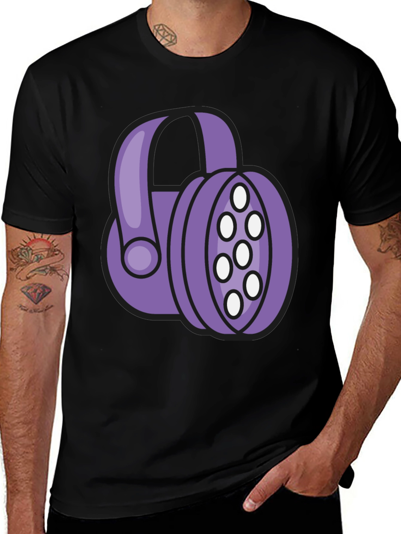 Purple Headphone Graphic Tee - Black T-Shirt