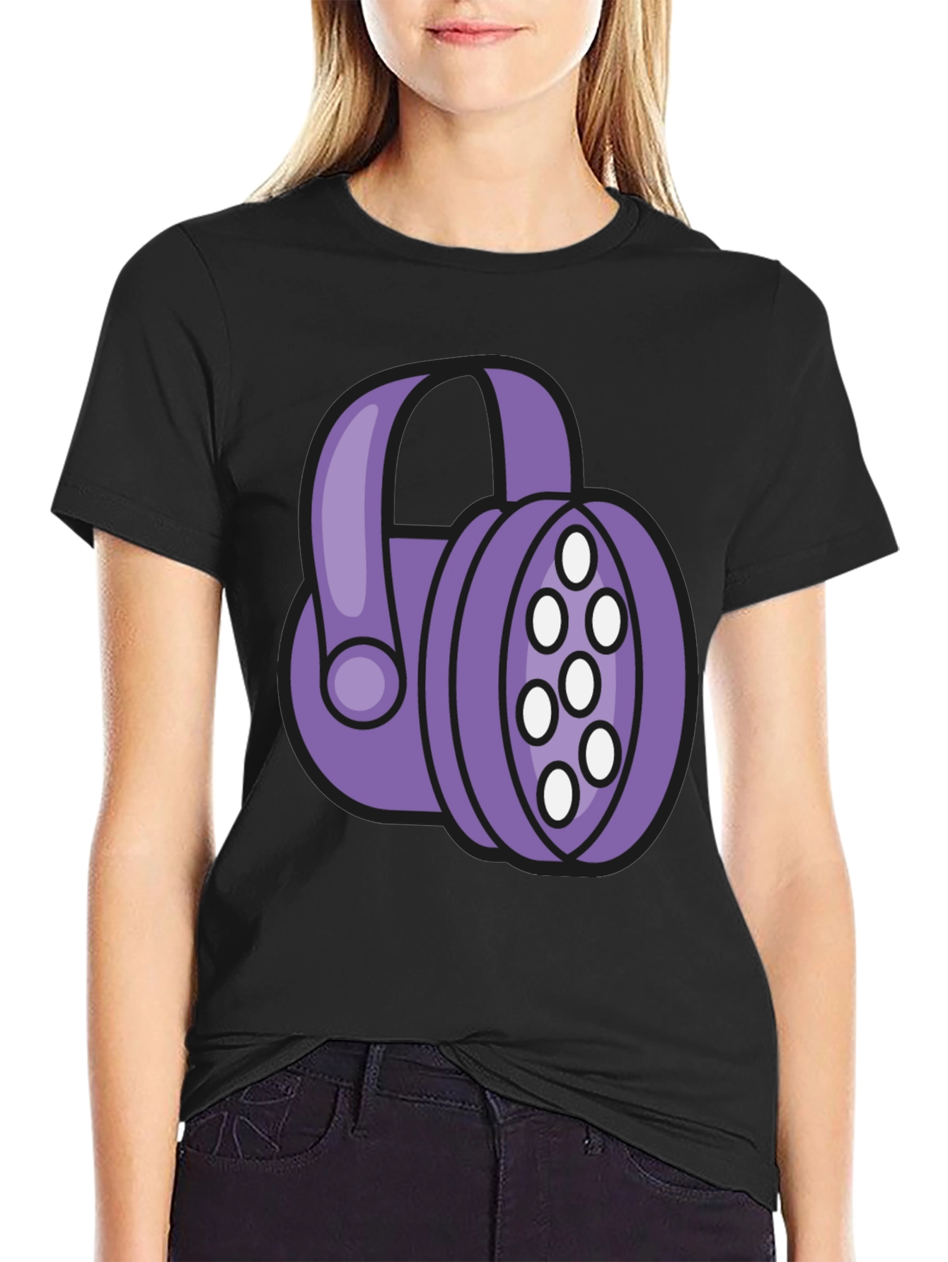 Purple Headphone Graphic Tee - Black T-Shirt