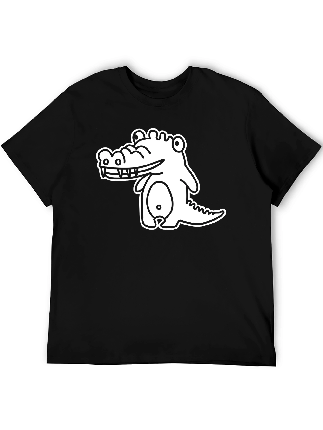 Cartoon Crocodile Graphic Black T-Shirt