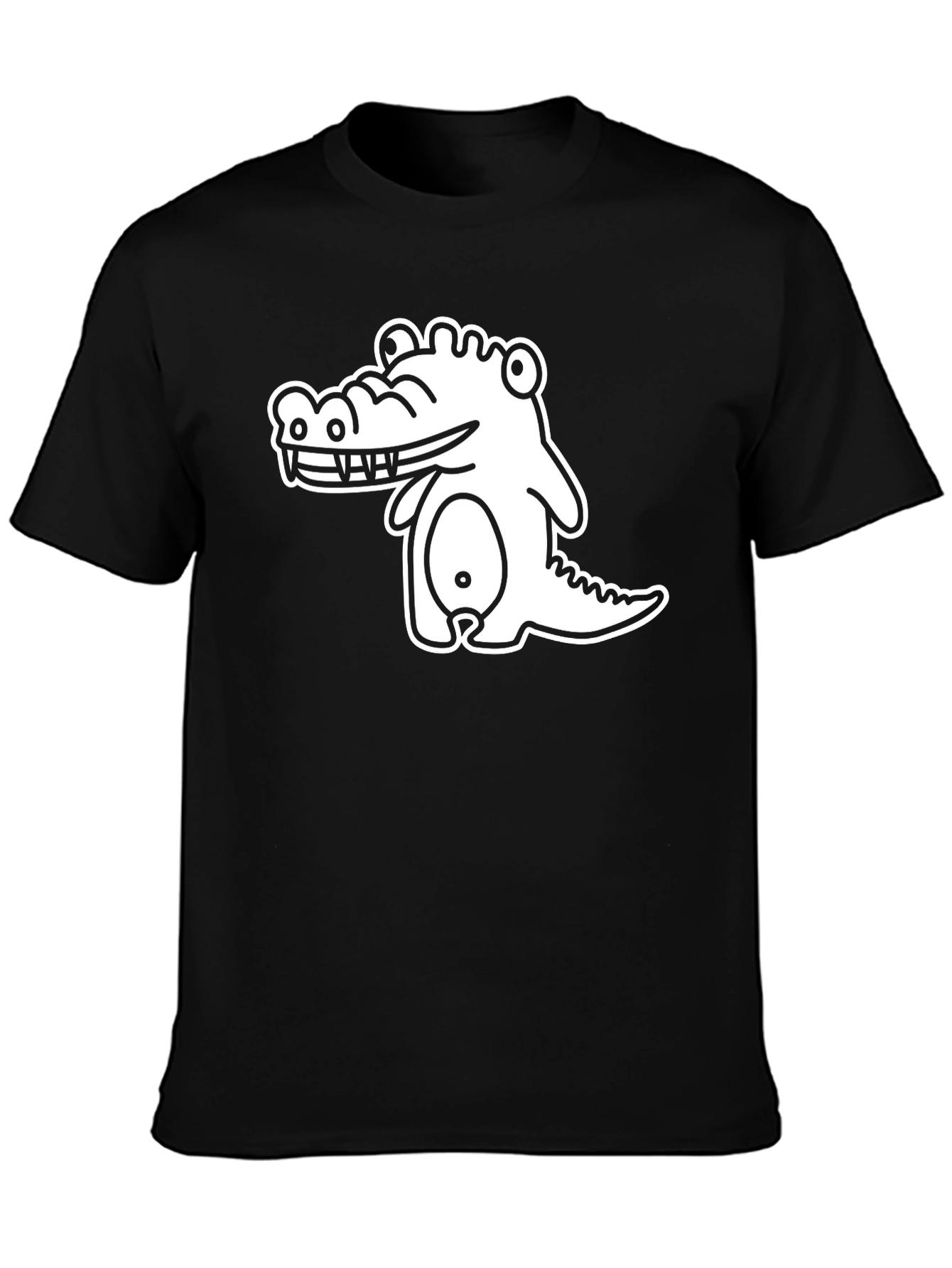 Cartoon Crocodile Graphic Black T-Shirt