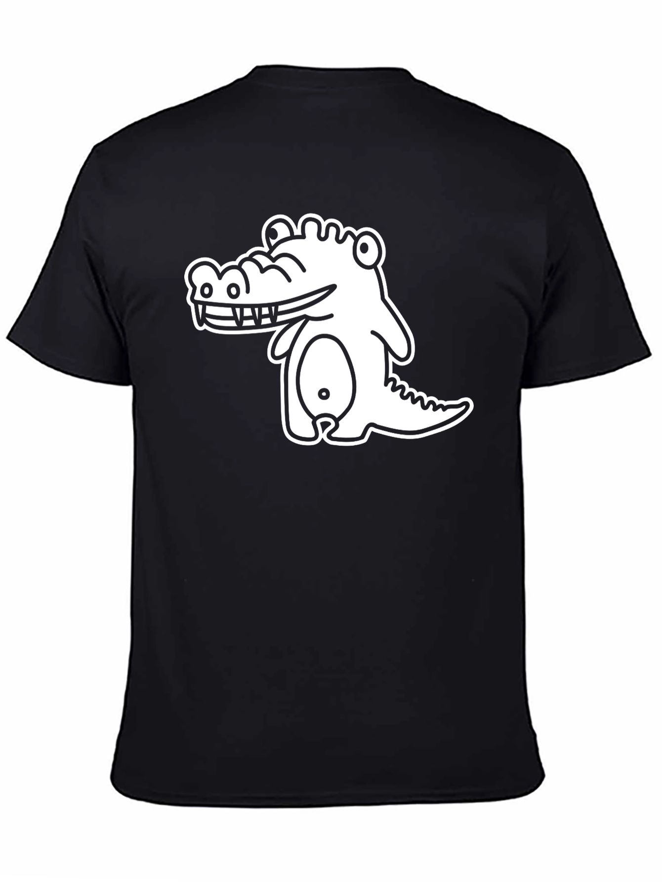 Cartoon Crocodile Graphic Black T-Shirt