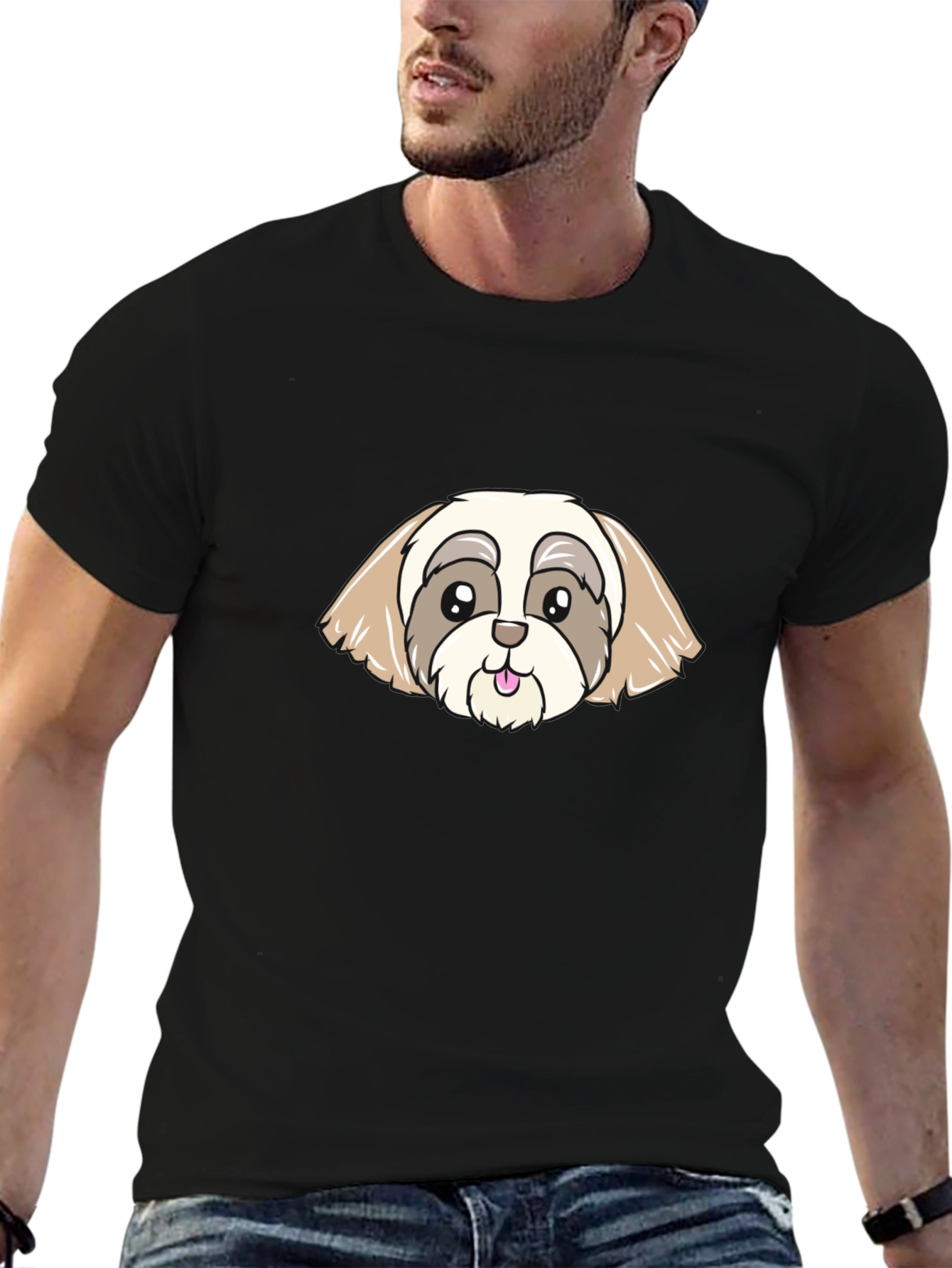 Cute Cartoon Dog Graphic Black T-Shirt