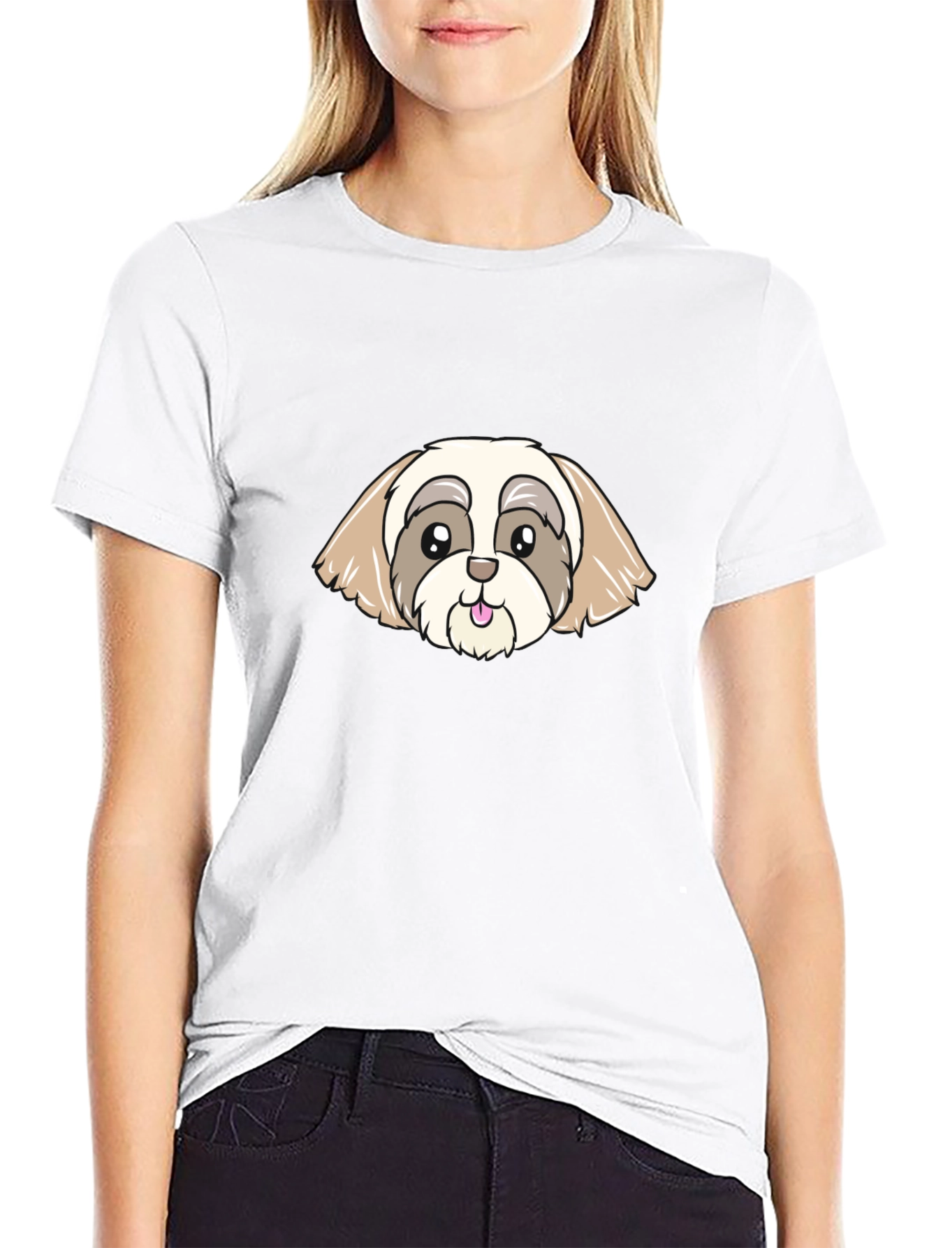 Cute Cartoon Dog Graphic Black T-Shirt