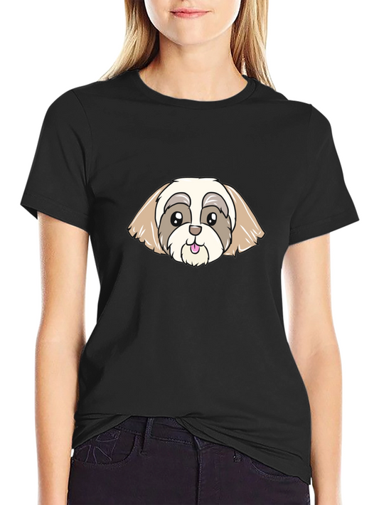 Cute Cartoon Dog Graphic Black T-Shirt