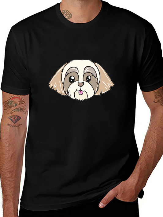 Cute Cartoon Dog Graphic Black T-Shirt