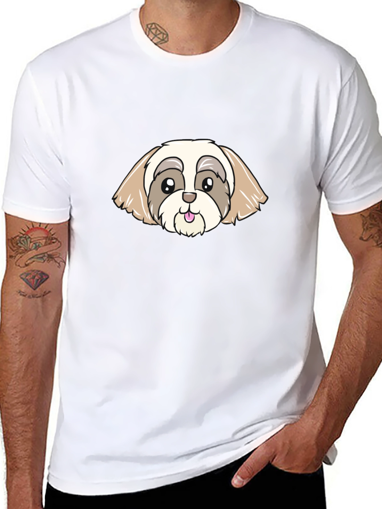 Cute Cartoon Dog Graphic Black T-Shirt