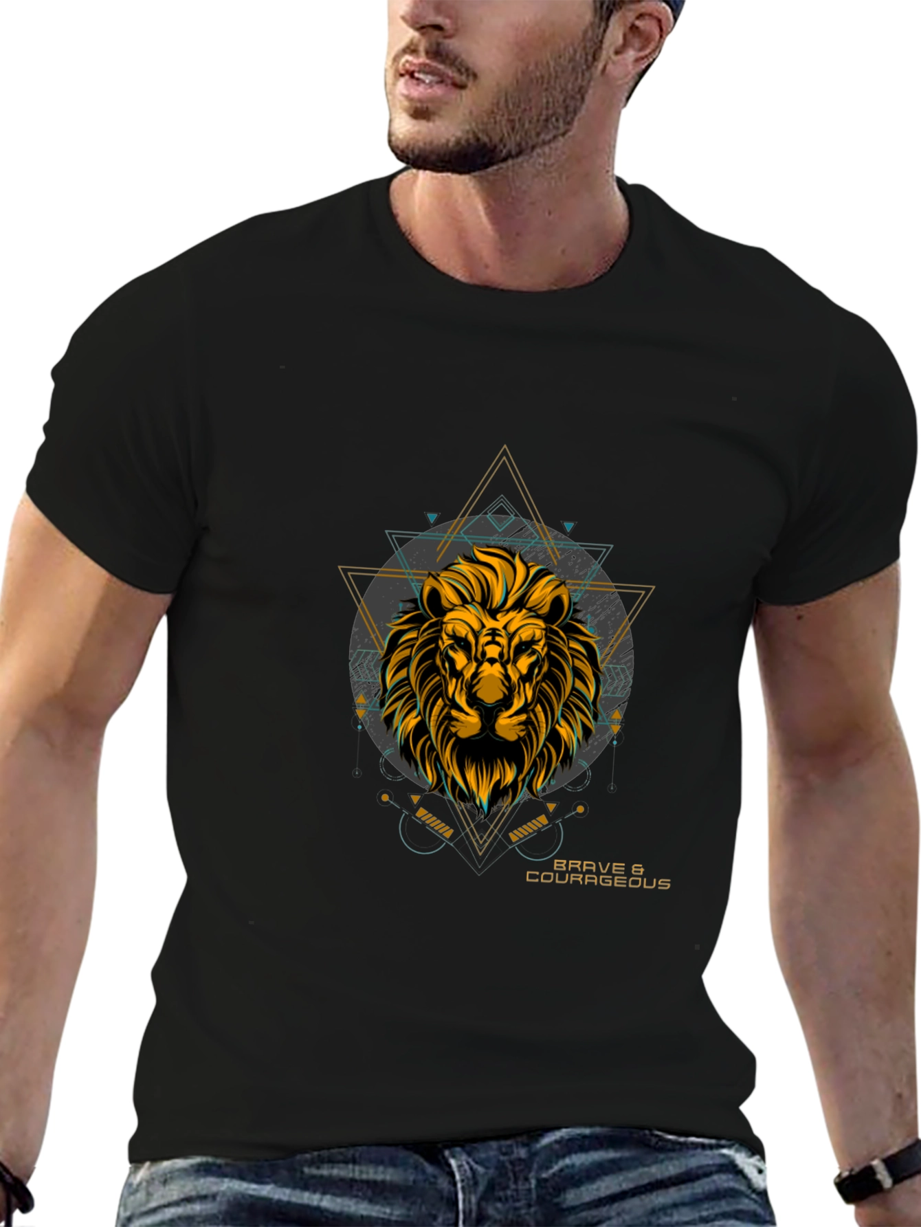 Mens Black Lion Graphic T-Shirt - Brave & Courageous