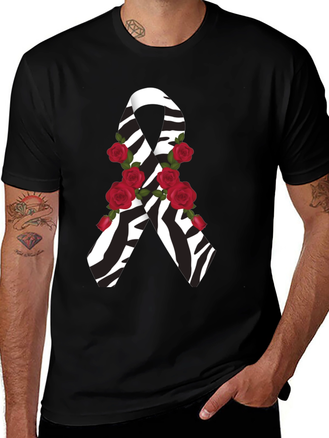 Zebra Stripe Awareness Ribbon Rose Graphic Tee