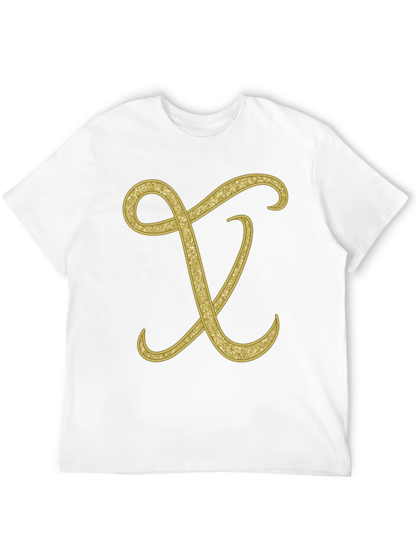 Elegant Initial X Glitter Print Black T-Shirt