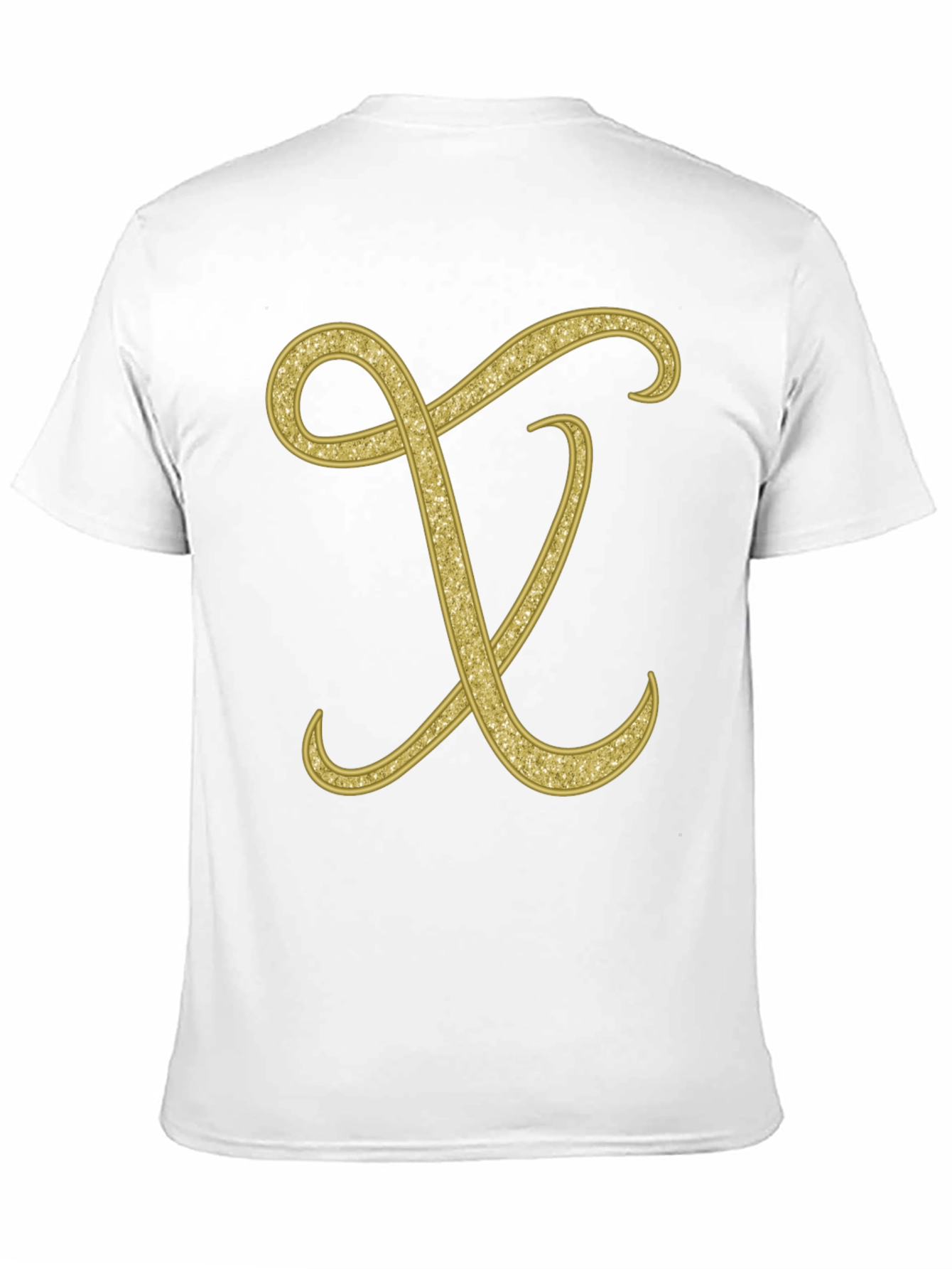 Elegant Initial X Glitter Print Black T-Shirt