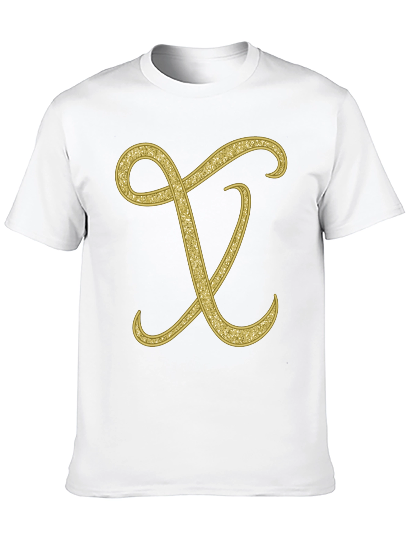 Elegant Initial X Glitter Print Black T-Shirt