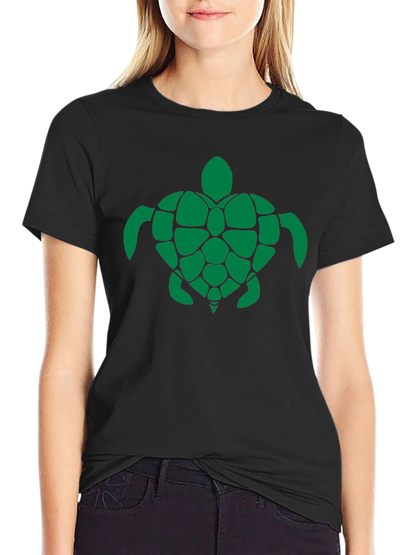 Turtle Graphic Tee - Green Print on Black