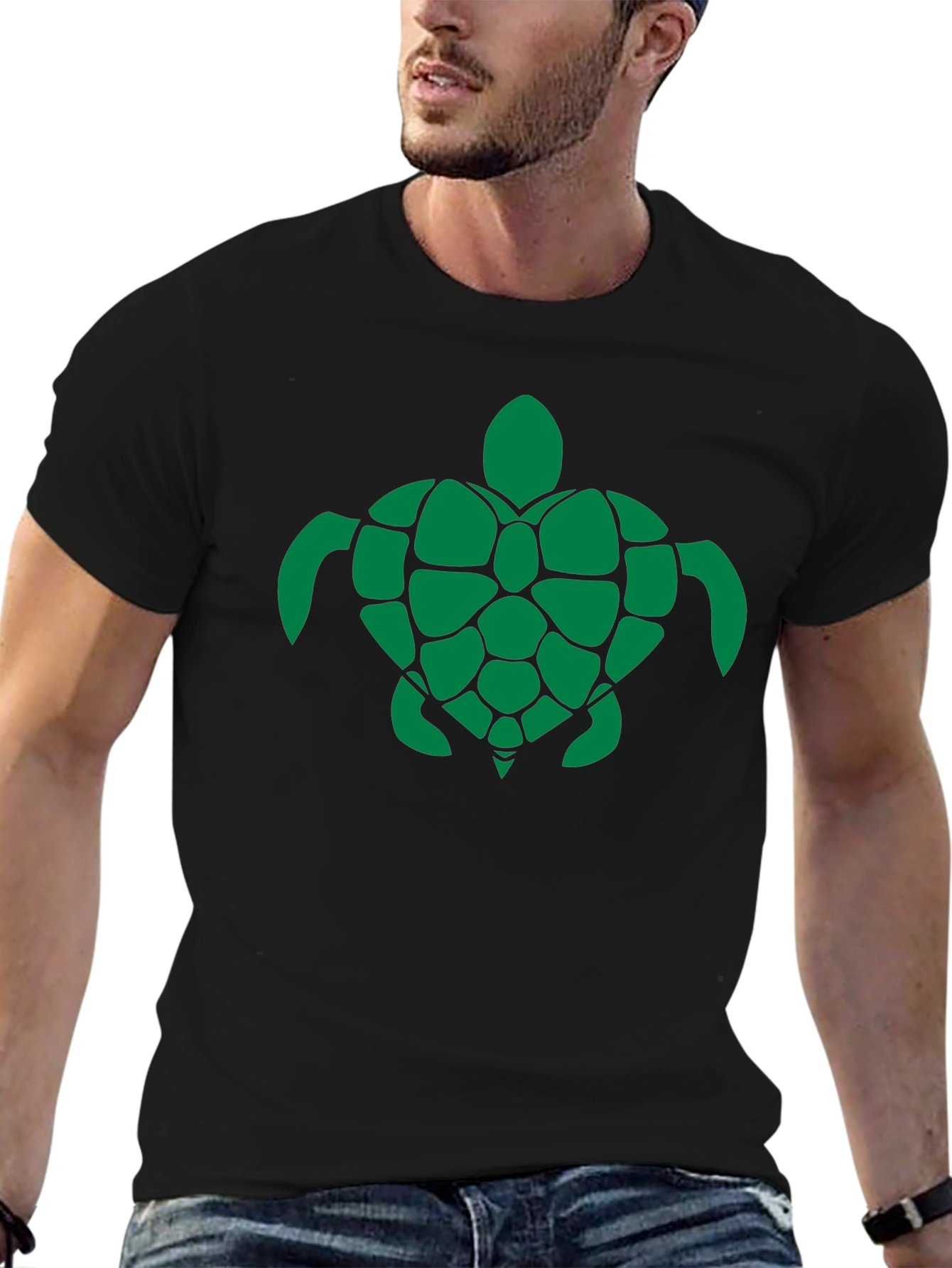 Turtle Graphic Tee - Green Print on Black