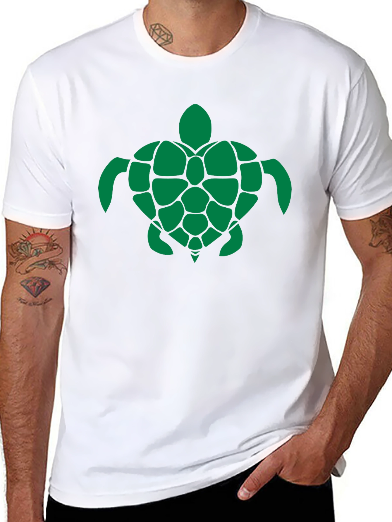 Turtle Graphic Tee - Green Print on Black