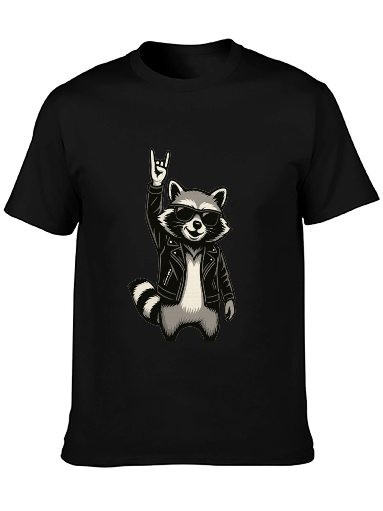 Cool Raccoon Rocker Graphic T-Shirt - Black