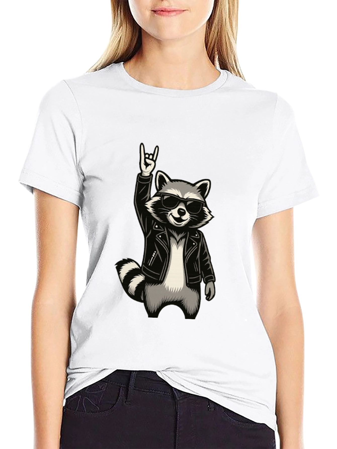 Cool Raccoon Rocker Graphic T-Shirt - Black
