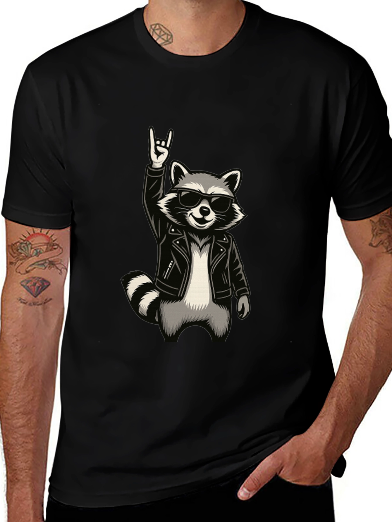 Cool Raccoon Rocker Graphic T-Shirt - Black