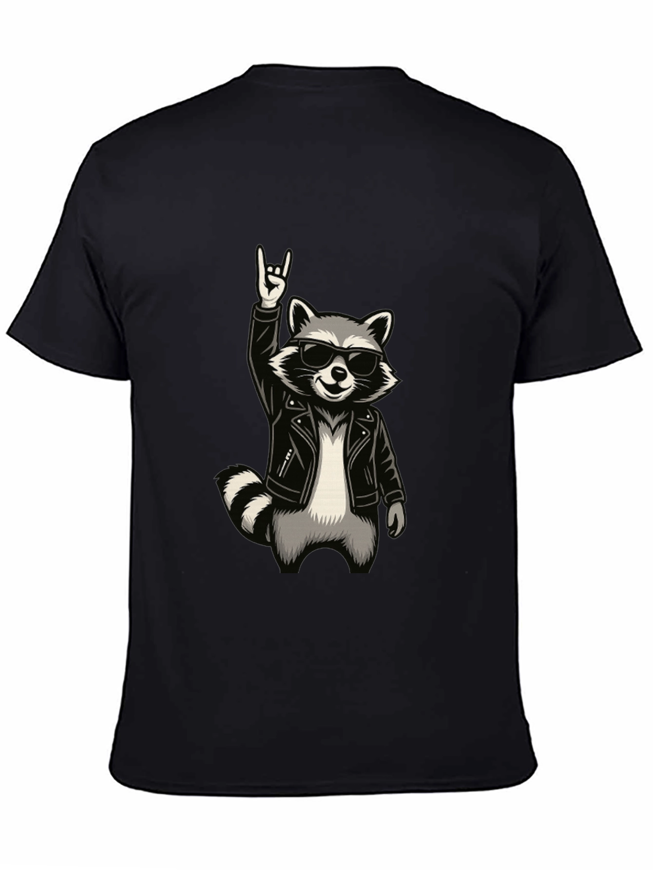 Cool Raccoon Rocker Graphic T-Shirt - Black