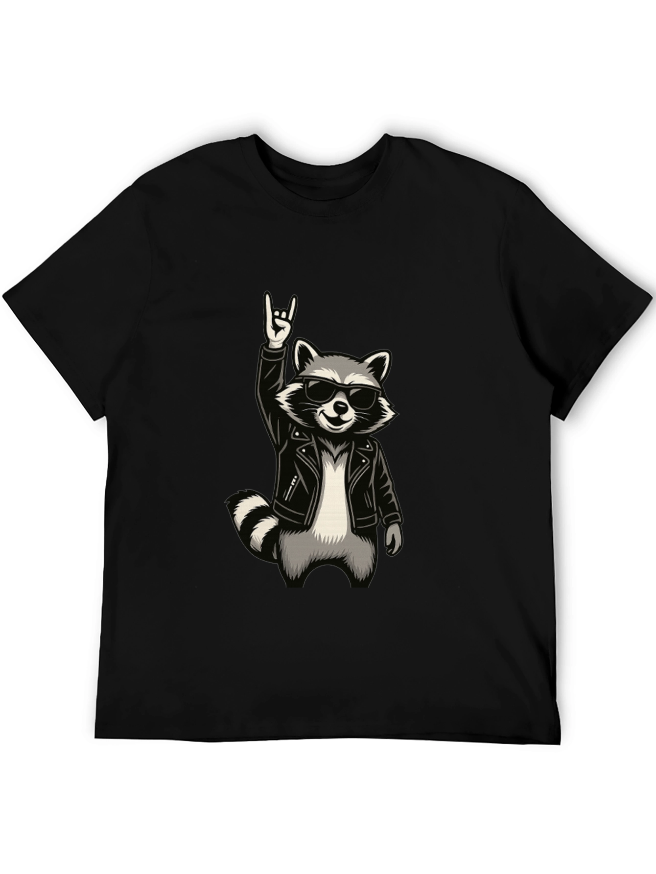 Cool Raccoon Rocker Graphic T-Shirt - Black