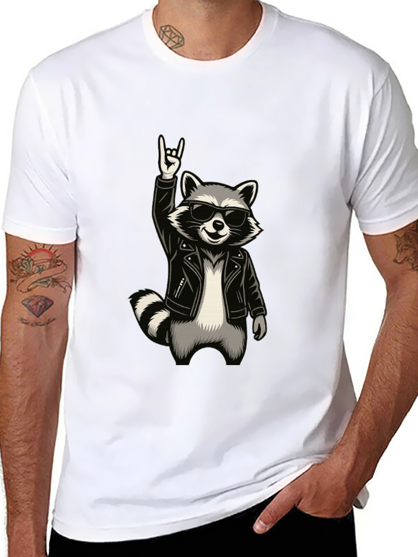 Cool Raccoon Rocker Graphic T-Shirt - Black