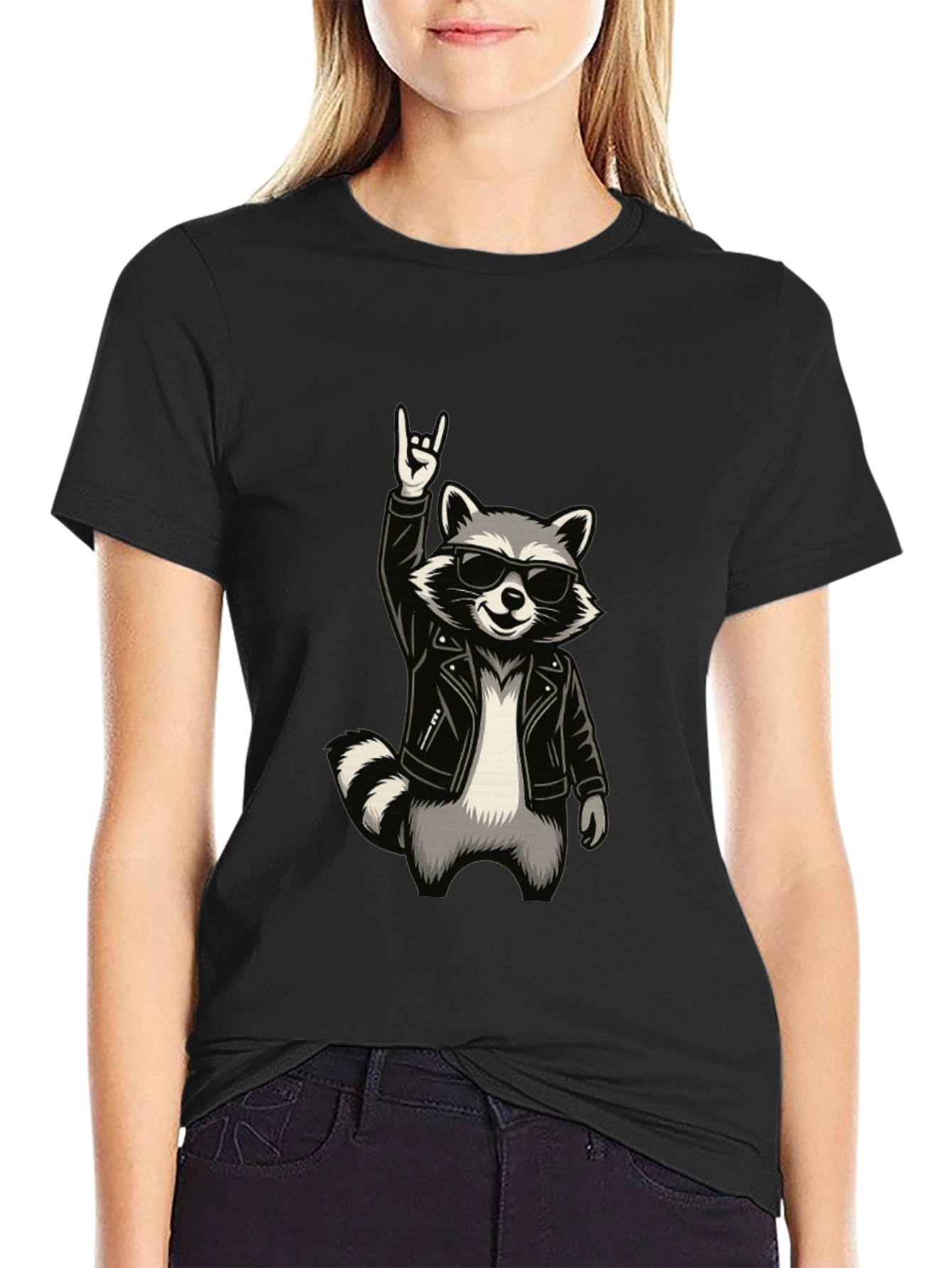 Cool Raccoon Rocker Graphic T-Shirt - Black
