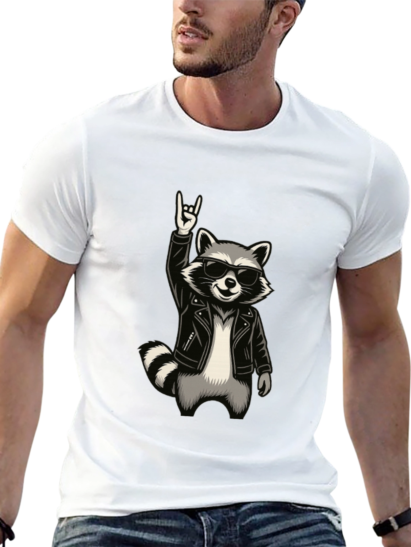 Cool Raccoon Rocker Graphic T-Shirt - Black