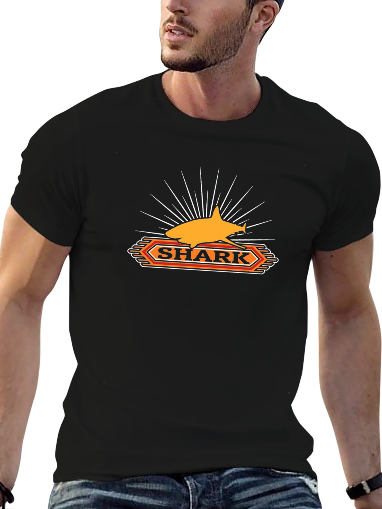 Mens Black Shark Graphic Print T-Shirt