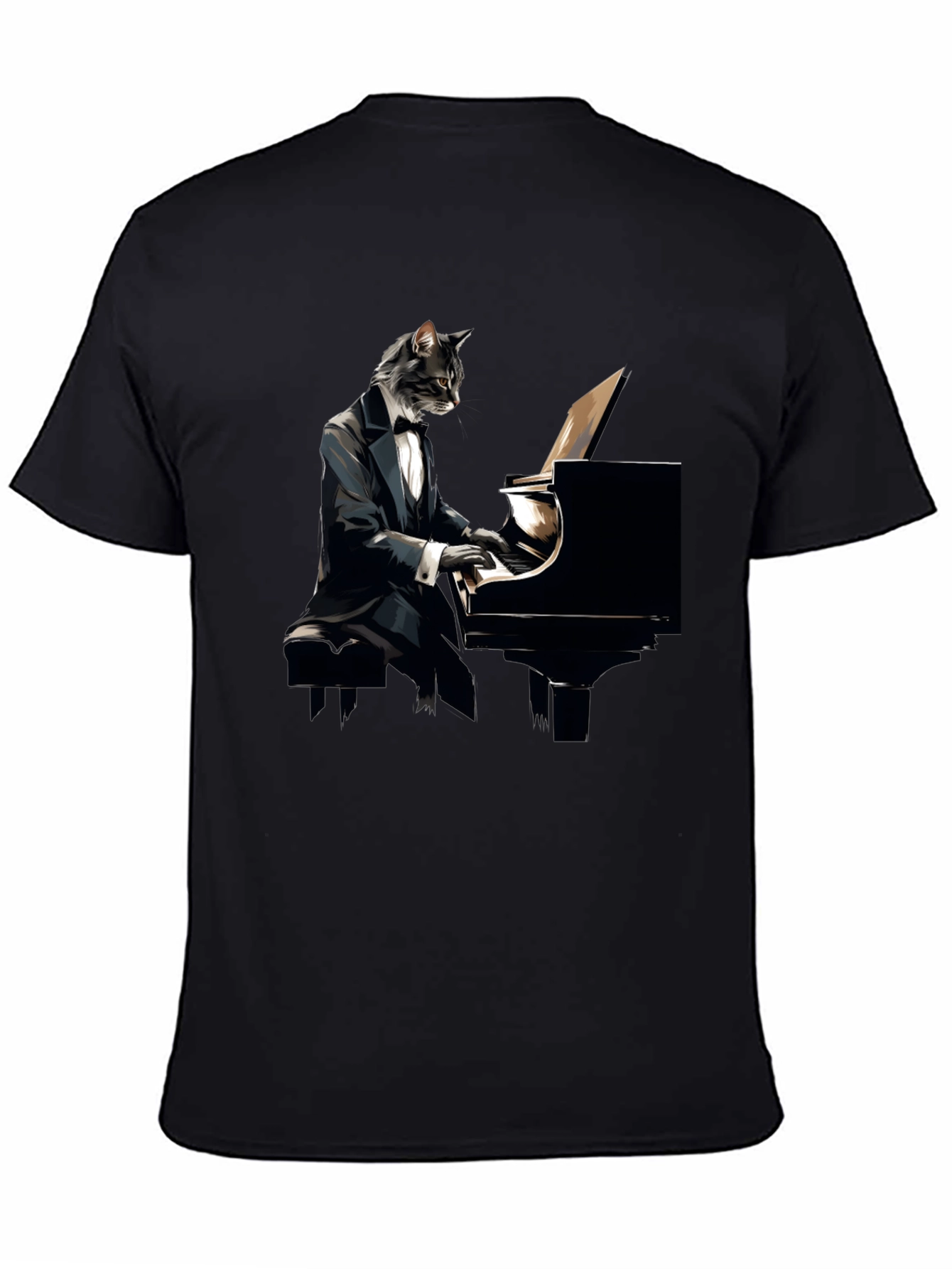 Cat Pianist Graphic Tee - Cool Musician Shirt