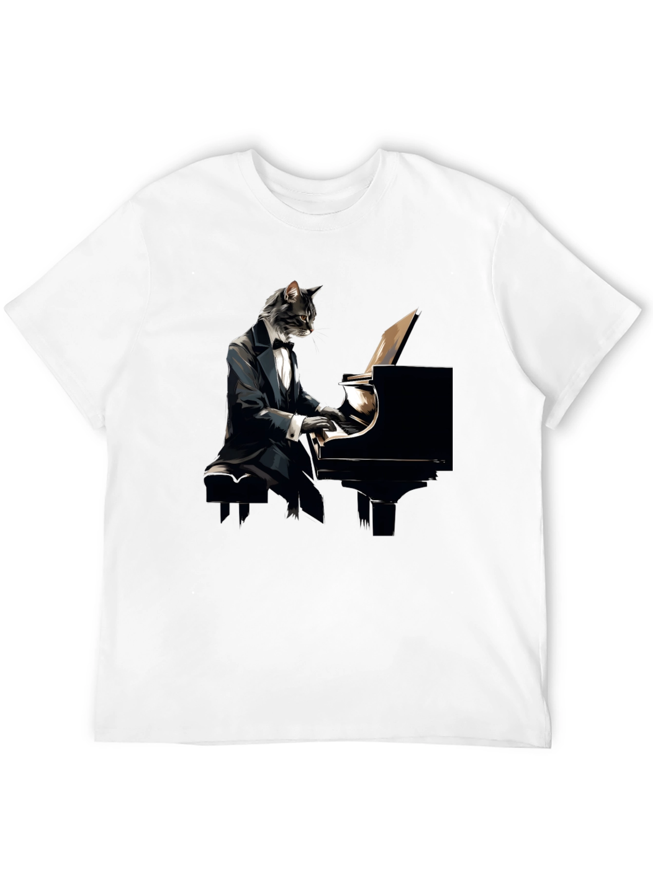 Cat Pianist Graphic Tee - Cool Musician Shirt