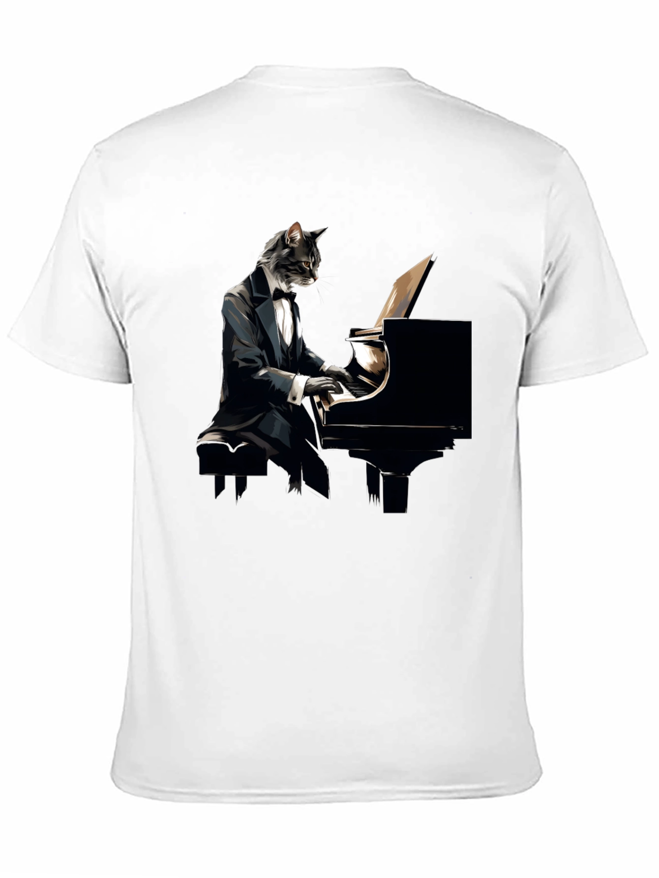 Cat Pianist Graphic Tee - Cool Musician Shirt