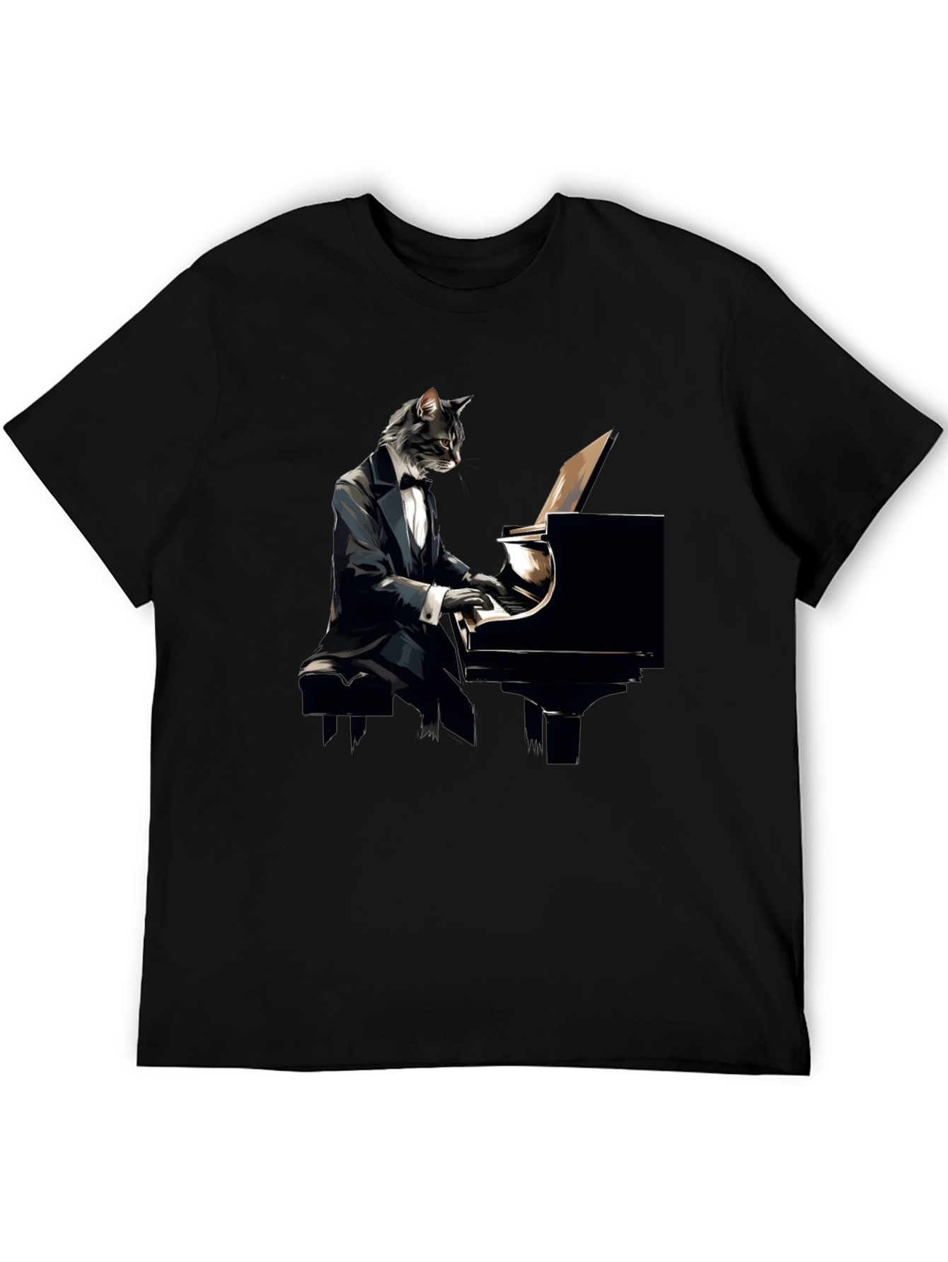 Cat Pianist Graphic Tee - Cool Musician Shirt