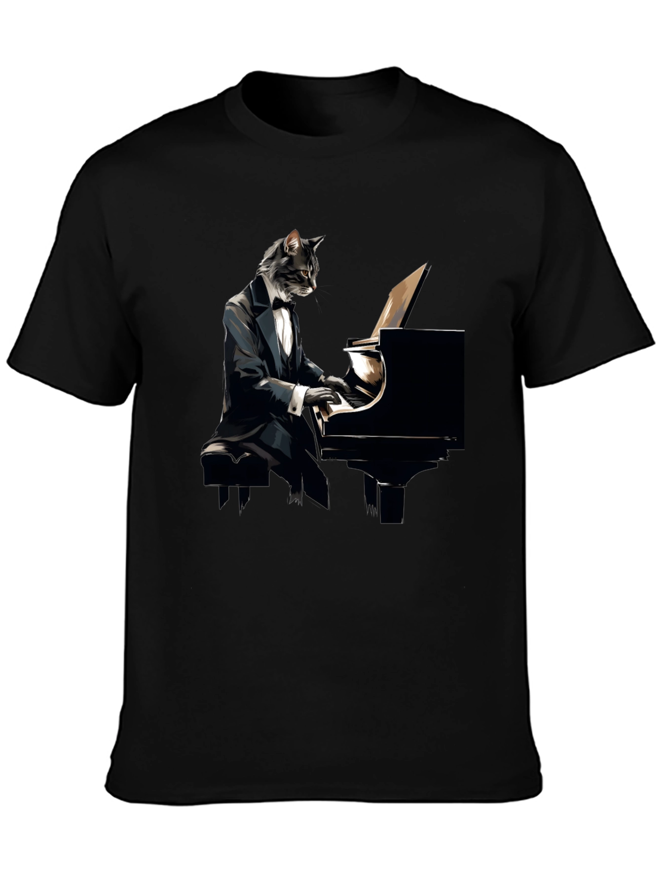 Cat Pianist Graphic Tee - Cool Musician Shirt