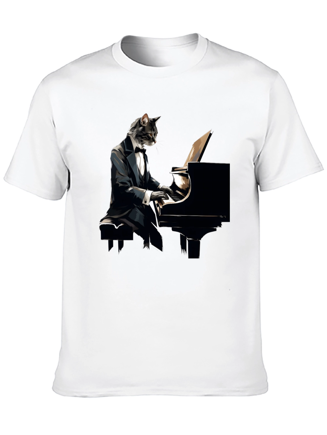 Cat Pianist Graphic Tee - Cool Musician Shirt