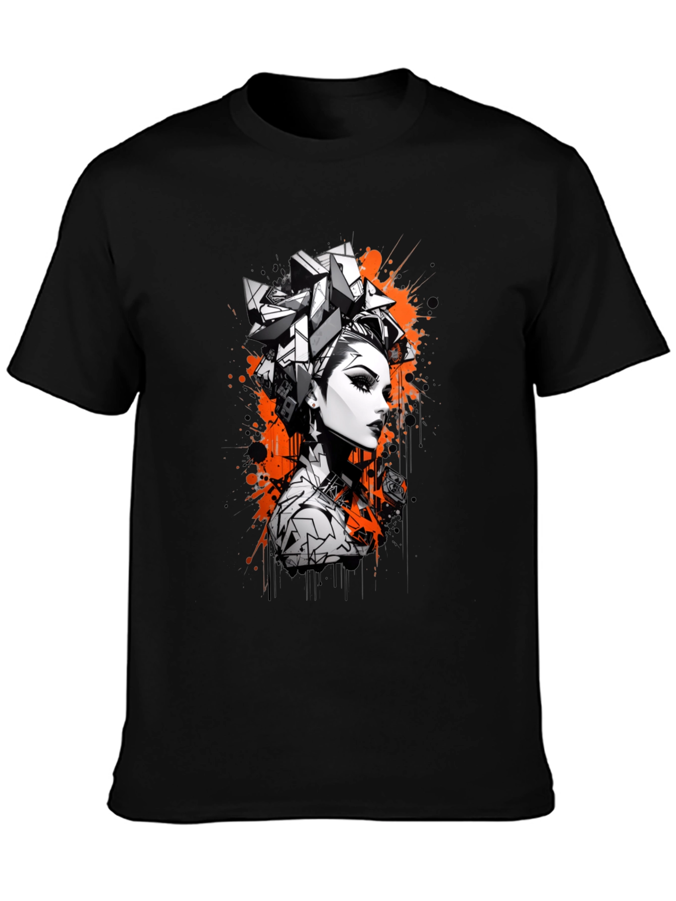 Edgy Graphic Print Tee - Geometric Hairstyle Design