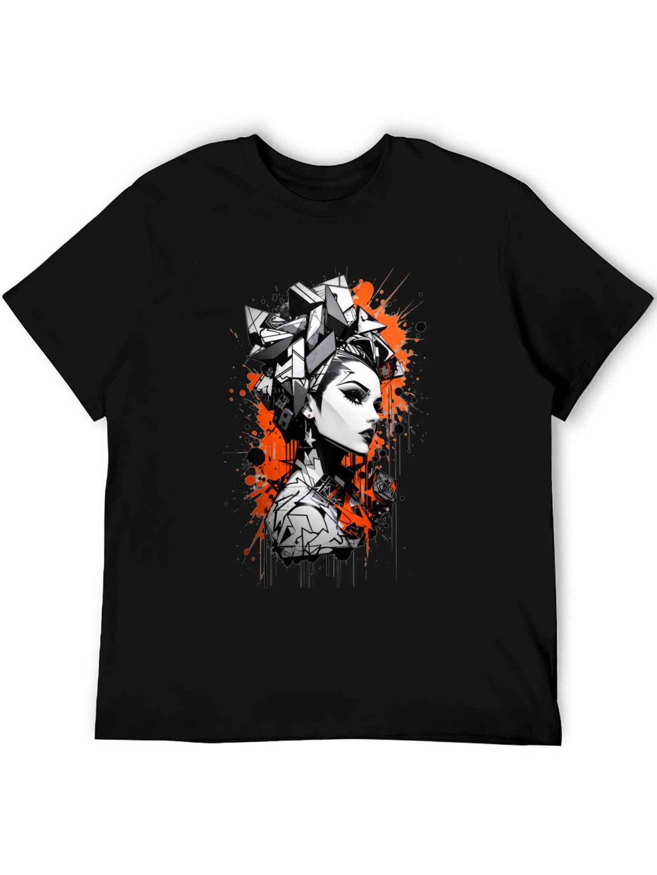 Edgy Graphic Print Tee - Geometric Hairstyle Design
