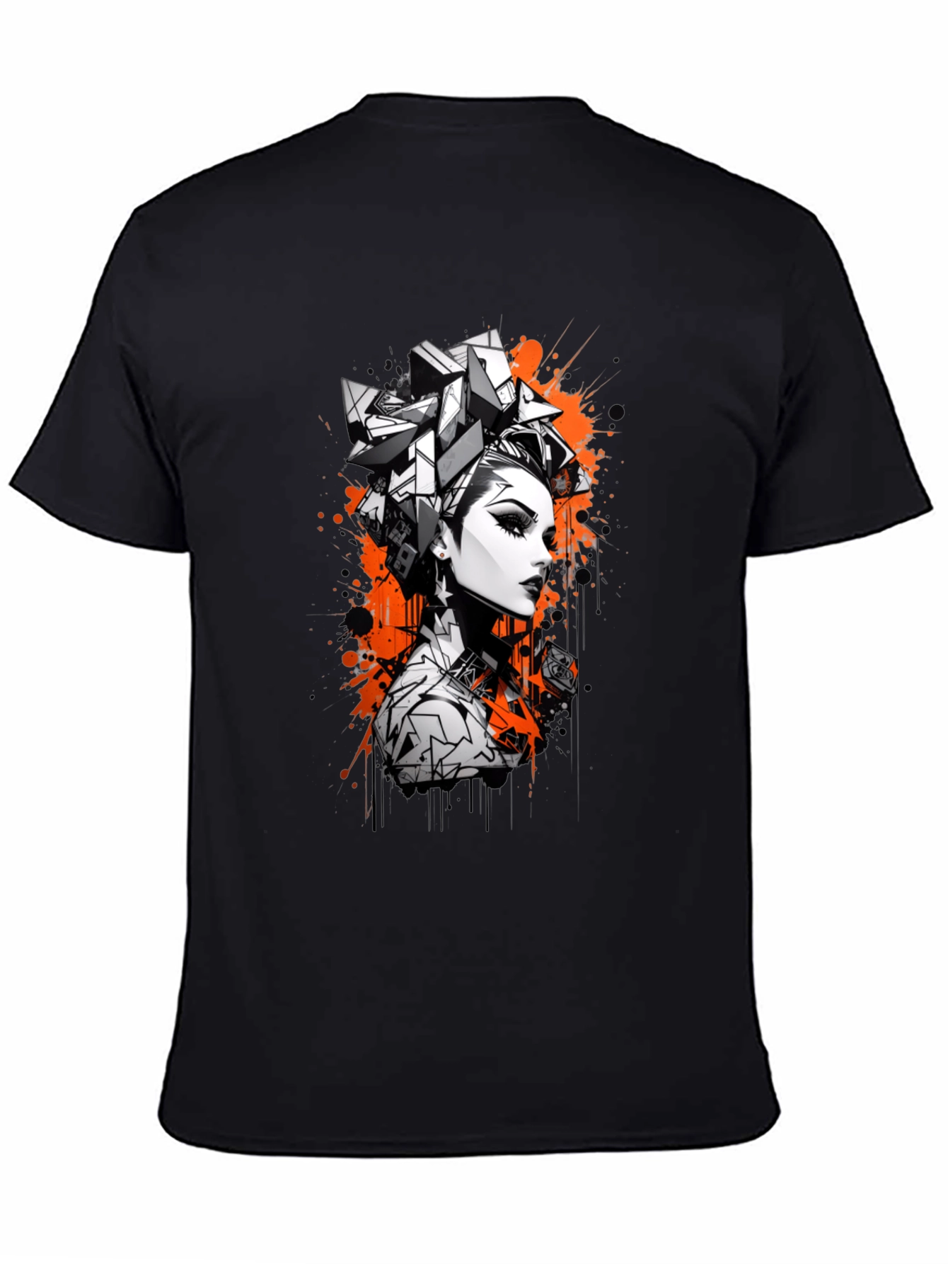 Edgy Graphic Print Tee - Geometric Hairstyle Design