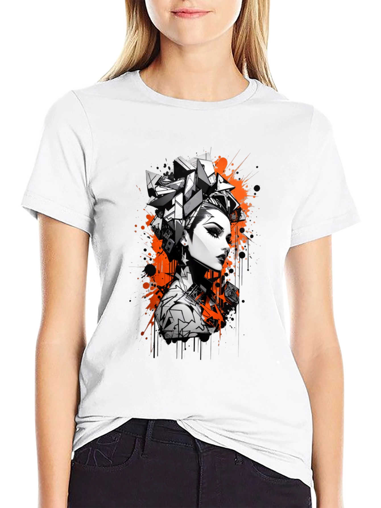 Edgy Graphic Print Tee - Geometric Hairstyle Design