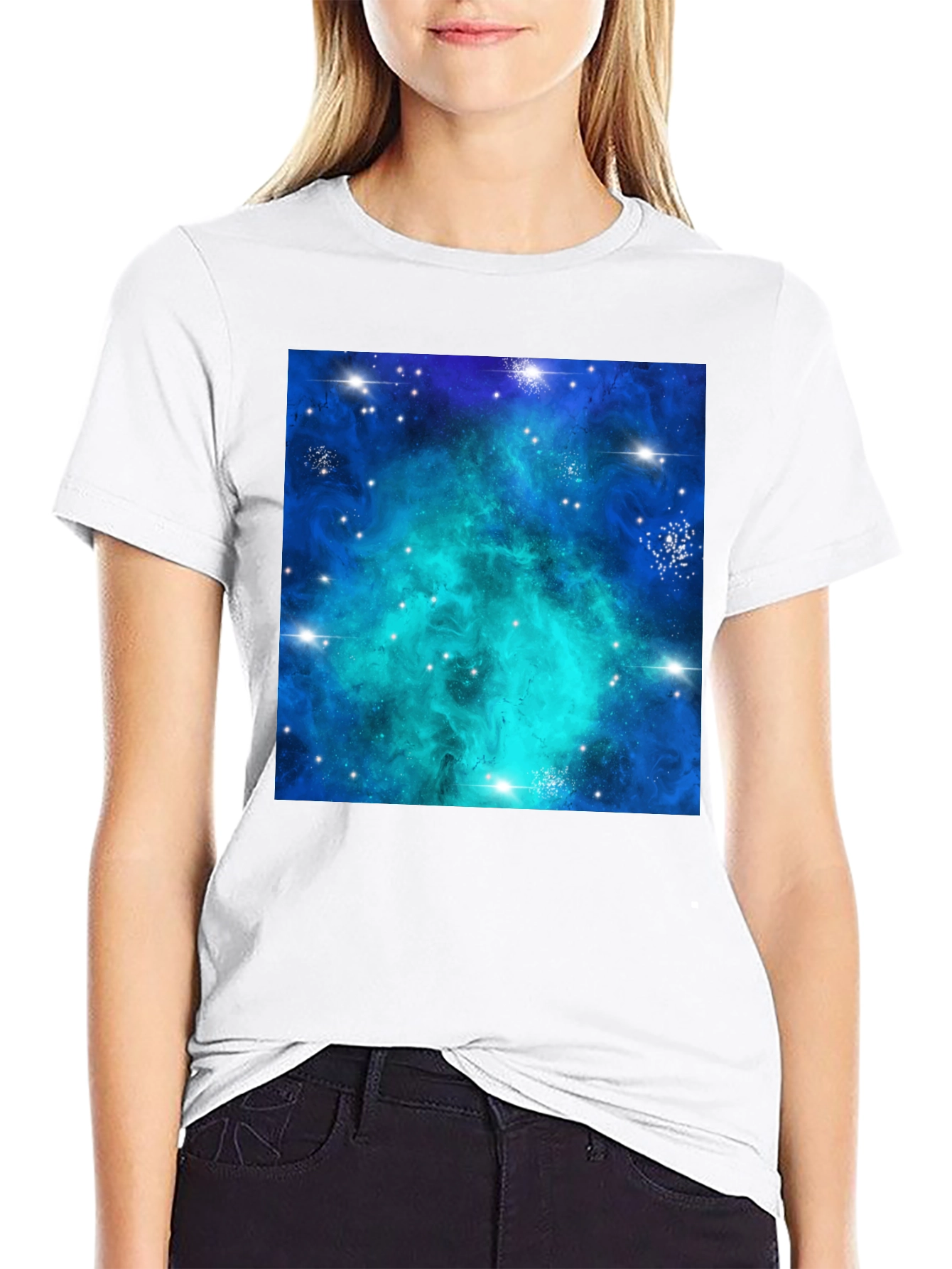 Galaxy Nebula Print Black T-Shirt