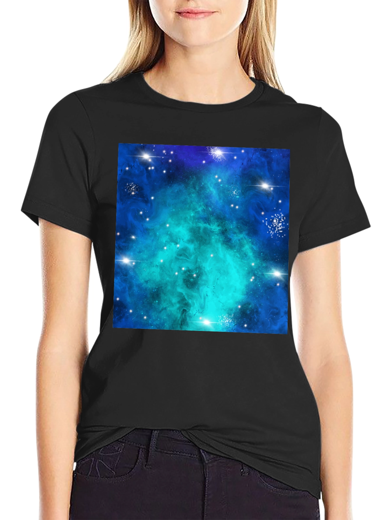 Galaxy Nebula Print Black T-Shirt