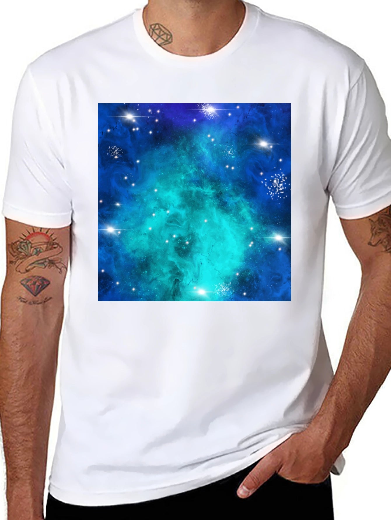 Galaxy Nebula Print Black T-Shirt