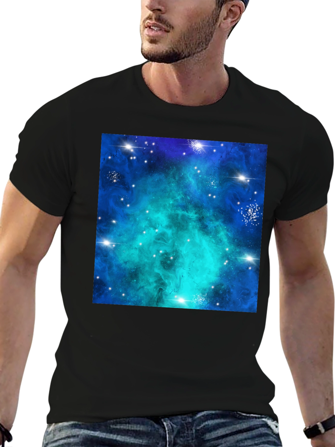 Galaxy Nebula Print Black T-Shirt