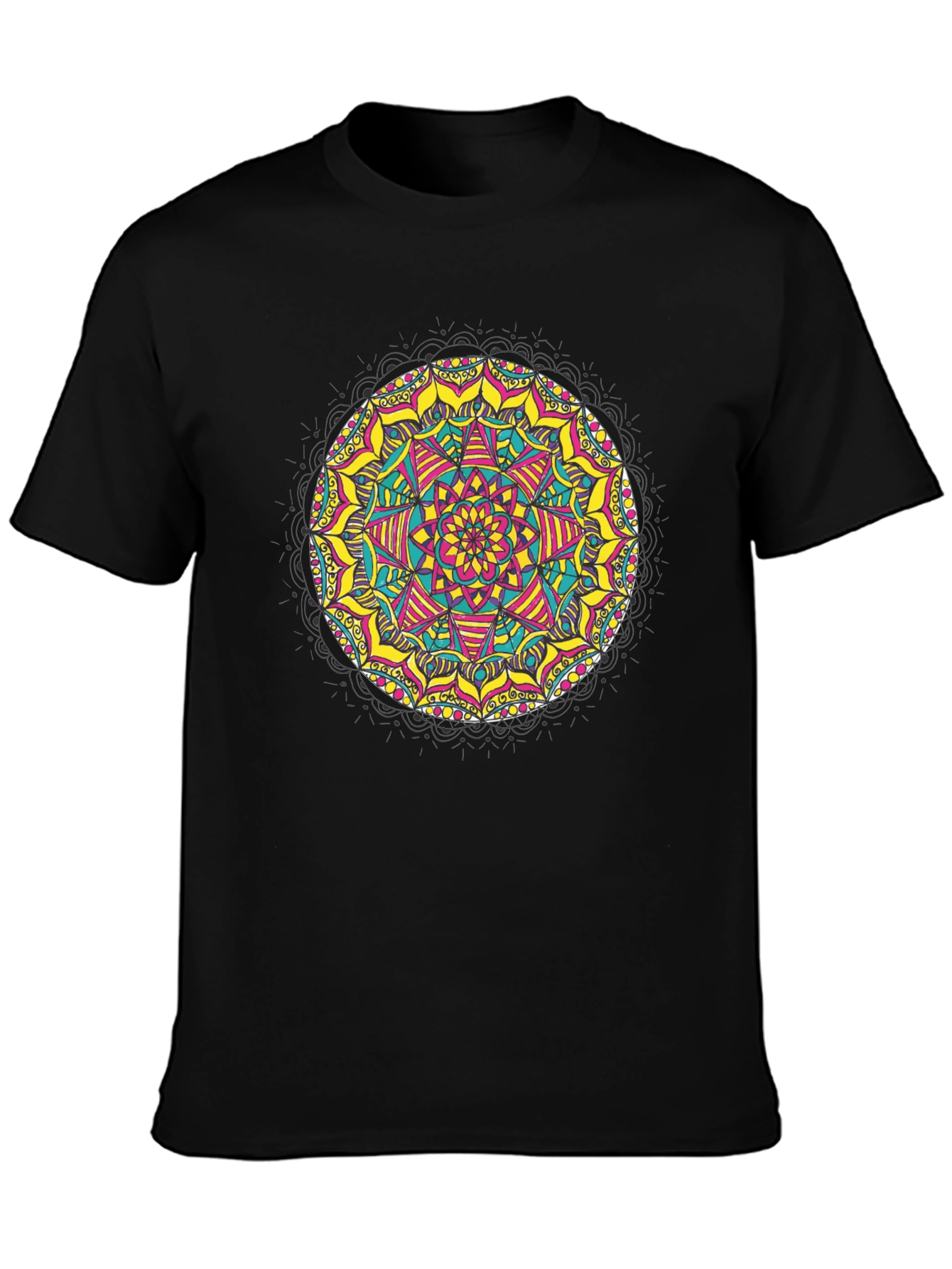 Black Mandala T-Shirt - Vibrant Geometric Design