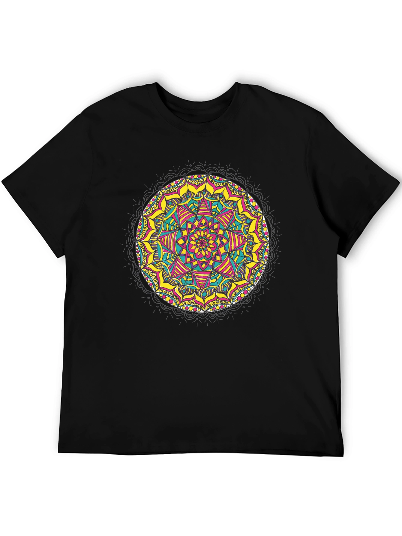 Black Mandala T-Shirt - Vibrant Geometric Design