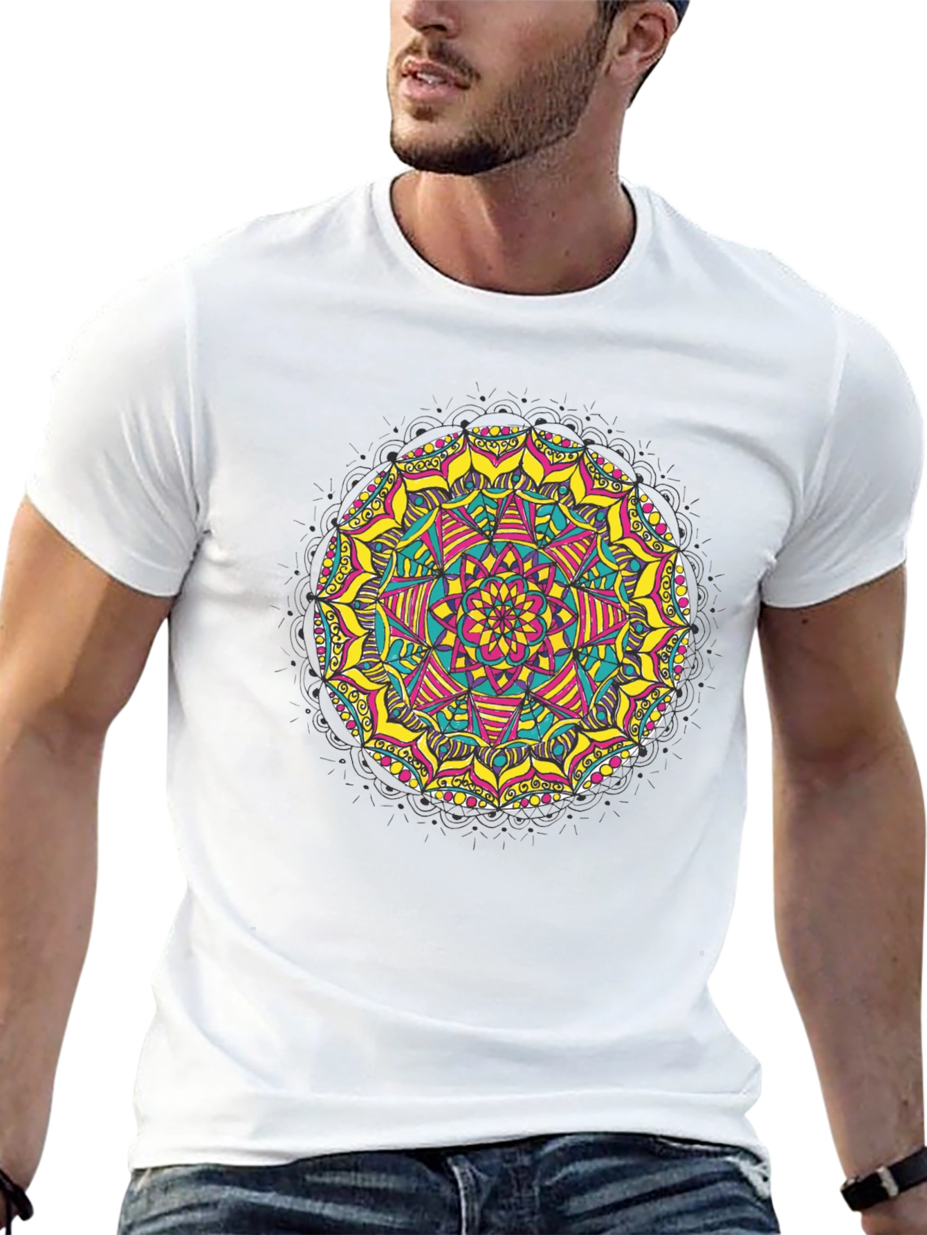 Black Mandala T-Shirt - Vibrant Geometric Design